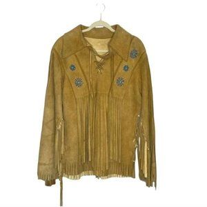 Native American Western Style Handmade Suede Fringe Beaded Heavy Pullover Large